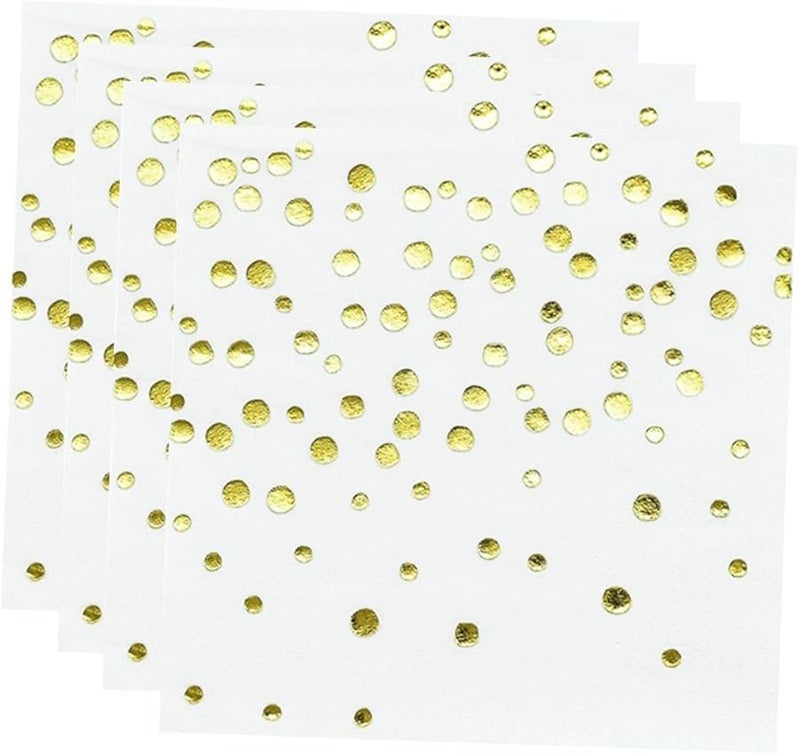 FRCOLOR 100 قطعة مناديل مطبوعة بنقاط رقائق ذهبية لحفلات الزفاف وأعياد الميلاد والعشاء - Image 4